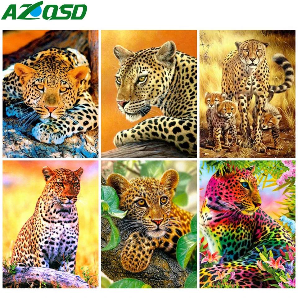 

AZQSD алмазная вышивка леопард закат вышивка крестом алмазная мозаика животное рукоделие картины стразами подарок декор для дома