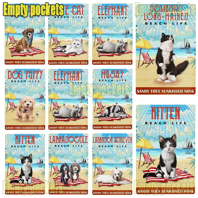 

Metal Signs Wall Decor Animal Beach Life Sandy Toes Sunkissed Nose Metal Tin Sign Plates Wall Decor for Beach Coffee Decoration