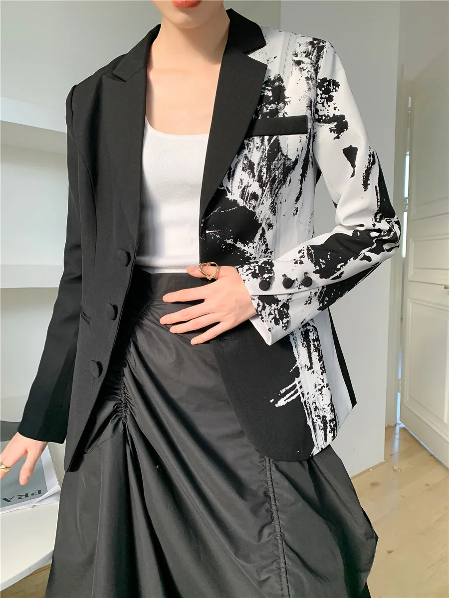 Женский черно-белый блейзер CHEERART разноцветная Лоскутная куртка осенняя мода 2020