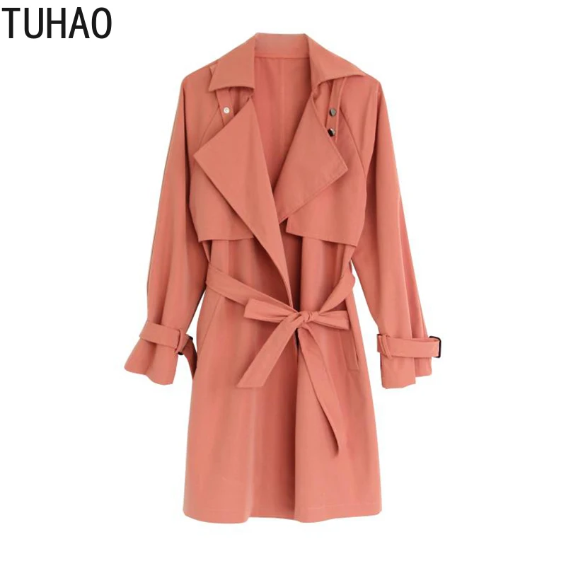 

TUHAO Spring Women Trench Coats for Office Lady OL Casual Solid Color Coats Belt Streetwear Long Coat Oversized Trench Coat WM62