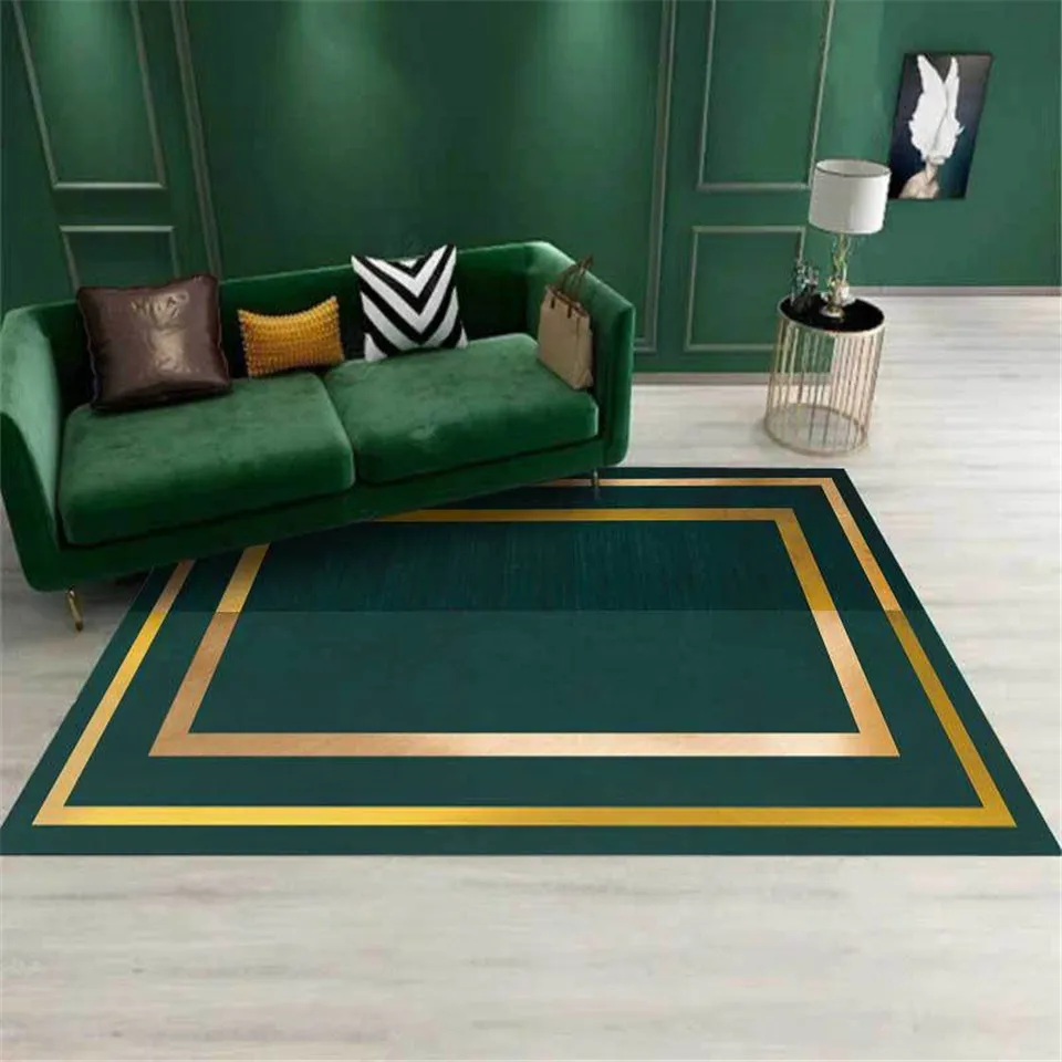 

Dark Green Geometric Gold Edge Luxury Carpet Livingroom Anti-slip Mat For Kitchen Floor Long Door Carpet Bed Side Rug Fashion