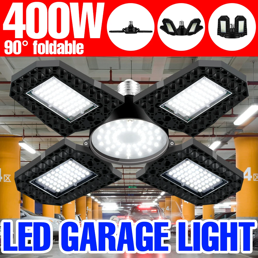 

E27 LED Deformable Lamp 85-265V Garage Light E26 Four Leaf Fan Garage Light Industrial High Bay Lamp 200W 300W 400W Flood Light