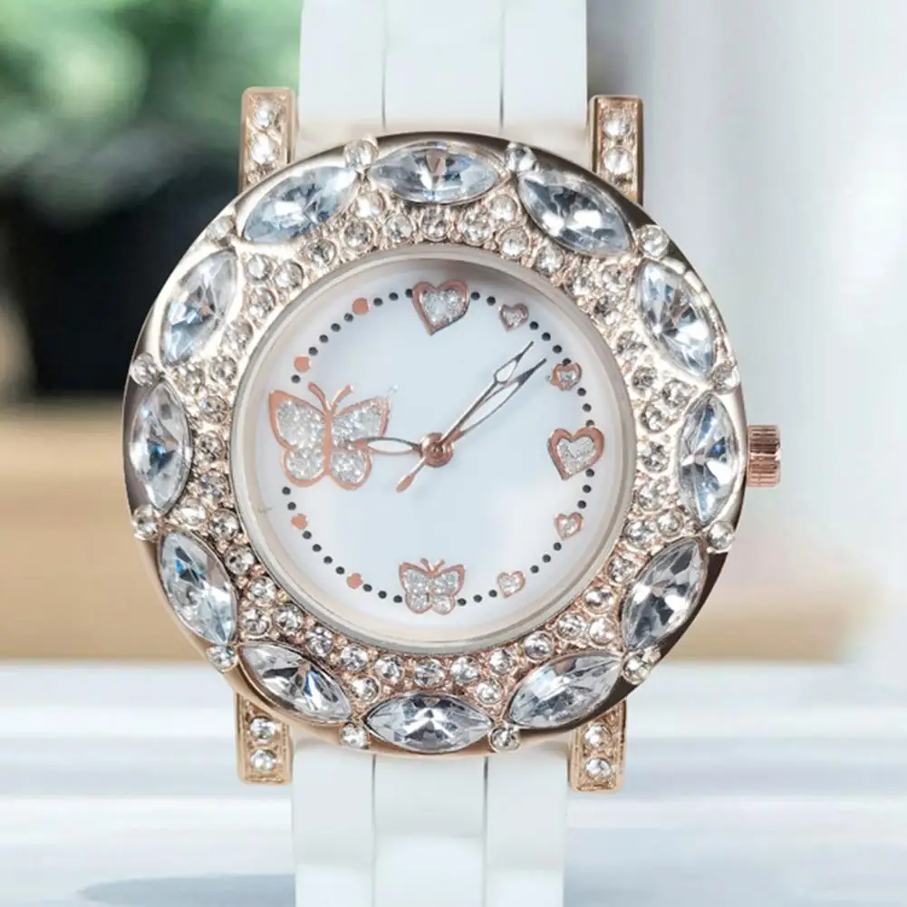 

Women Butterflies Quartz Movement Alloy Rhinestone Round Dial Wristwatch Watch Women Crystal Silicone Watches Relogio Feminino
