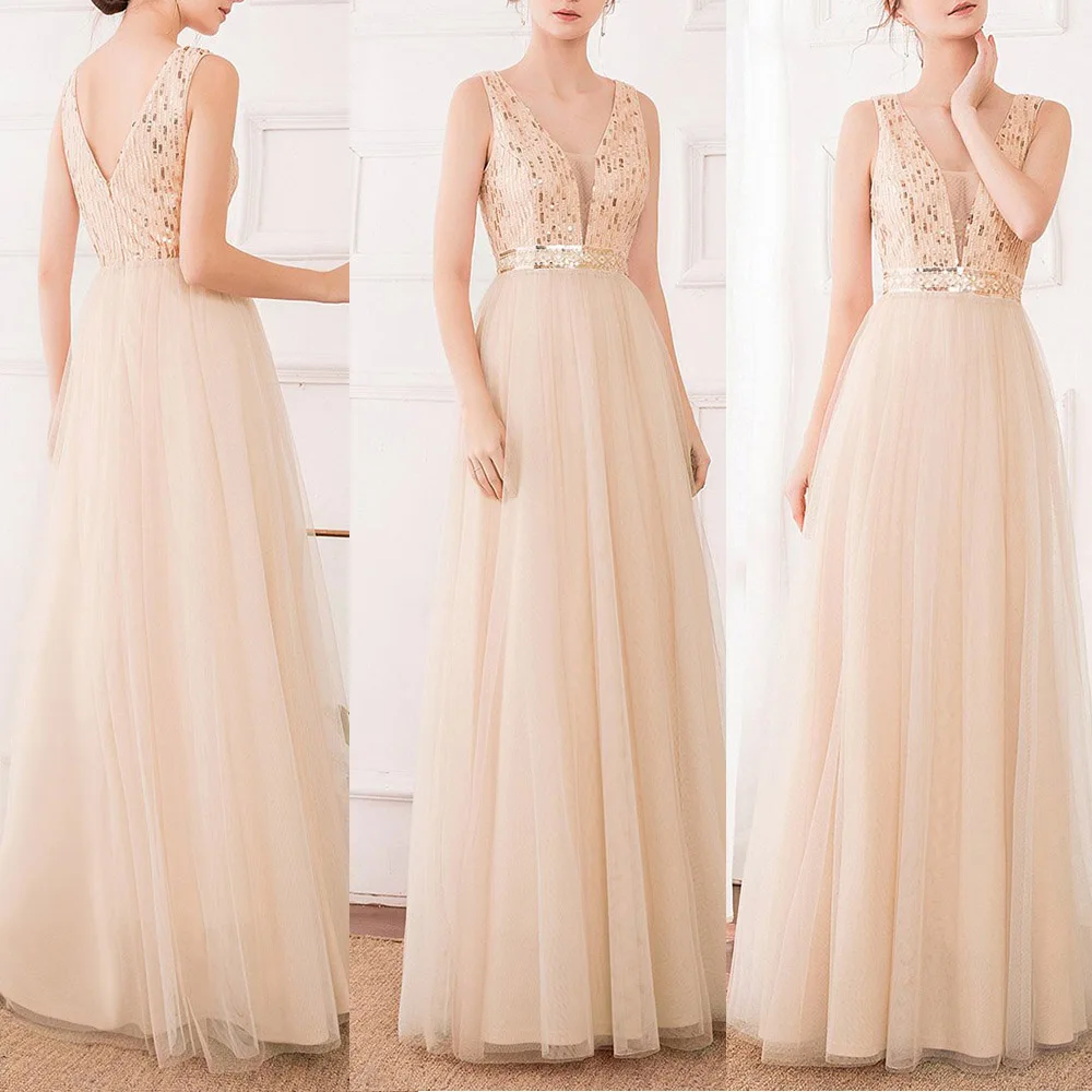 Сексуальные розовые золотые вечерние платья расшитые блестками а-силуэт