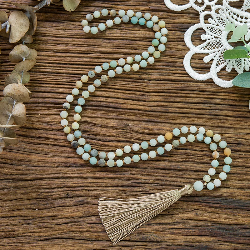 6/8 мм натуральный матовый Амазонит бусины узлом 108 мала Цепочки и ожерелья