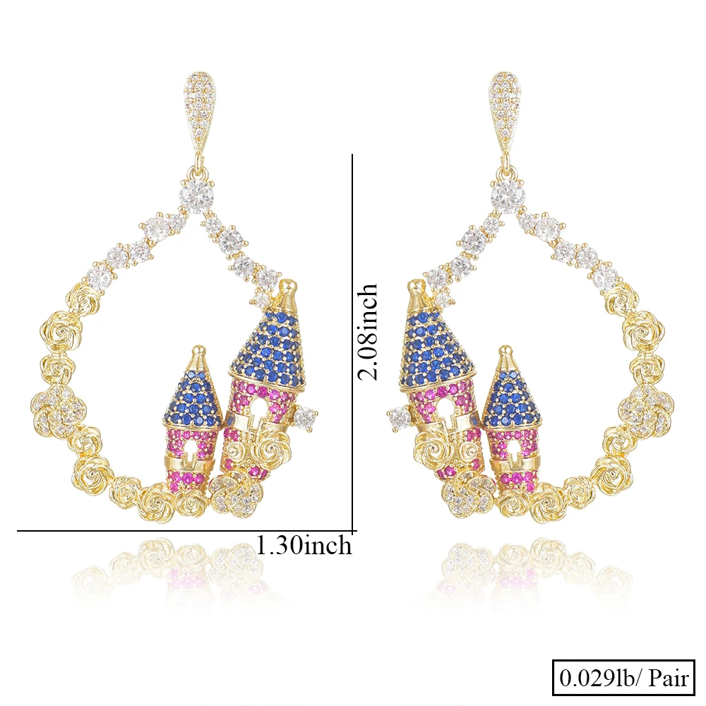 

missvikki Luxury Gorgeous Fantasy castle Dangle Earrings Princess Queen Style Bridal Wedding Daily Romantic Jewelry Neo-Gothic