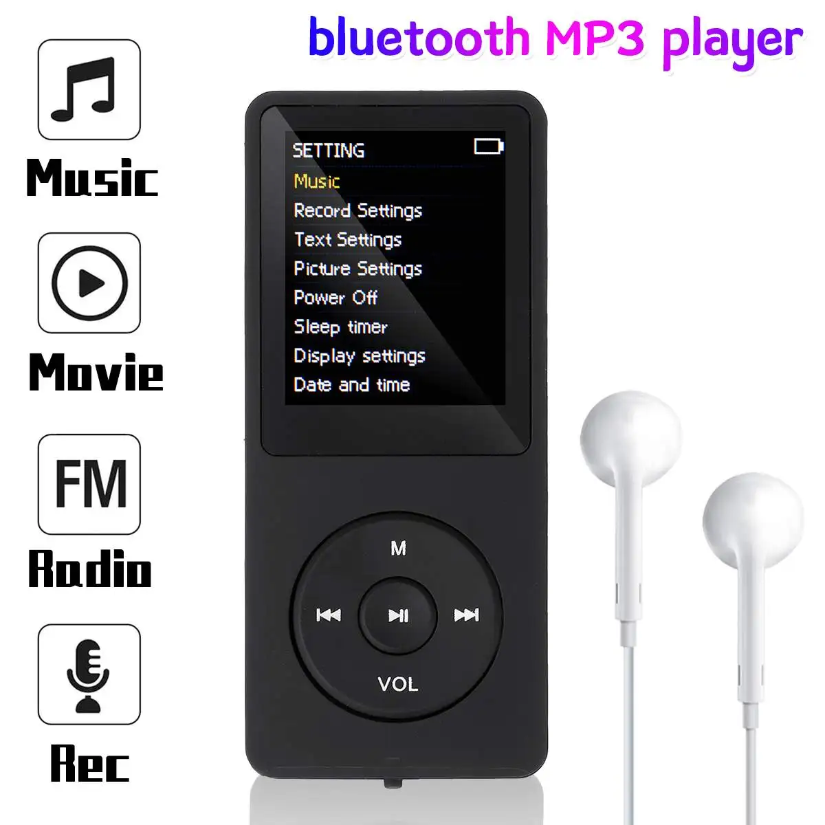 Bluetooth MP3 плеер до 128 ГБ Наушники Hi Fi fm радио спортивные MP 4 Портативный музыкальных