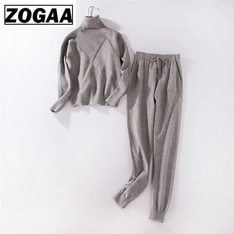 Осенне-зимний трикотажный спортивный костюм свитер с высоким воротом