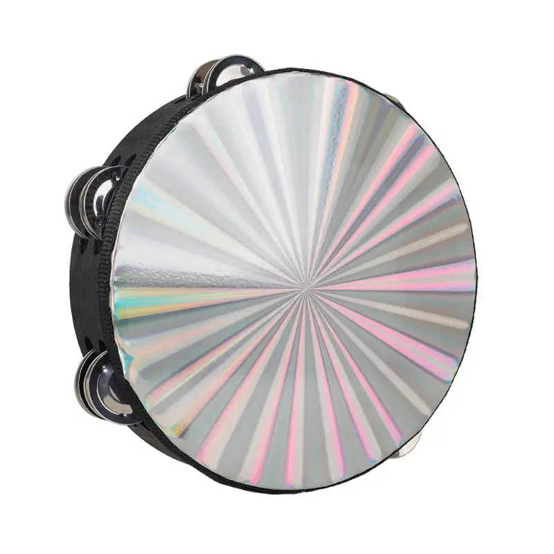 

8 Inch Wooden Tambourine Handbell Hand Drum Reflective laser Drum 27RD