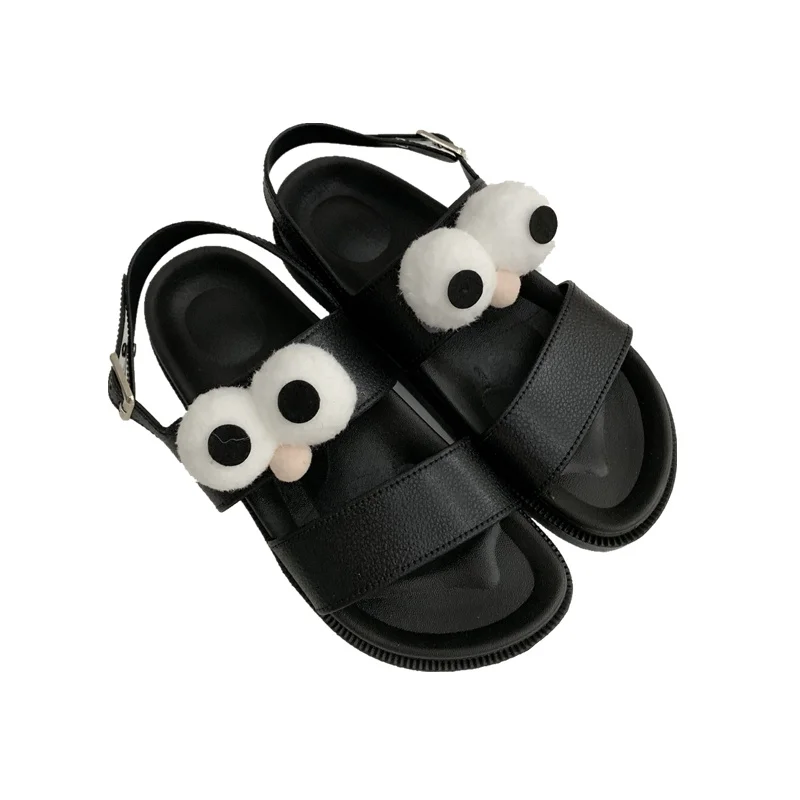

Thin strip Korean net Red Fairy wind lovely sesame big eyes student thick soled sandals female summer