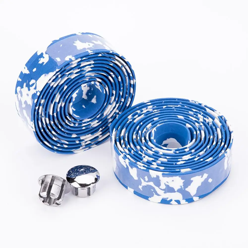 Blue white Дорожный руль руля лента Маскировочный ремень велосипедная ручка ремень обертывание бар пробки поглощающий пот крышка рулевого колеса Нескользящая Резина - Цвет: Blue white