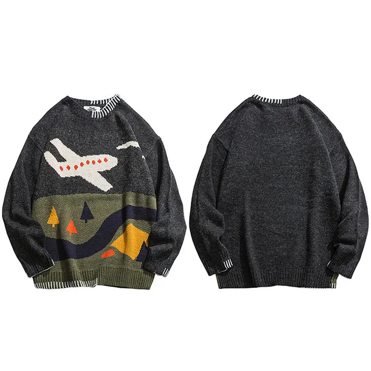 A508951 Black Harajuku вязаный полосатый свитер Детские краски мужской хип хоп пуловер свитер уличная Ретро мода осенний свитер хлопок - Цвет: A508951 Black