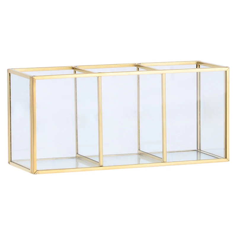 

Nordic Gold Grid Glass Flip Storage Tank Box Luxury Modern Cosmetics Storage Box Container Micro-Landscape Flower Room B