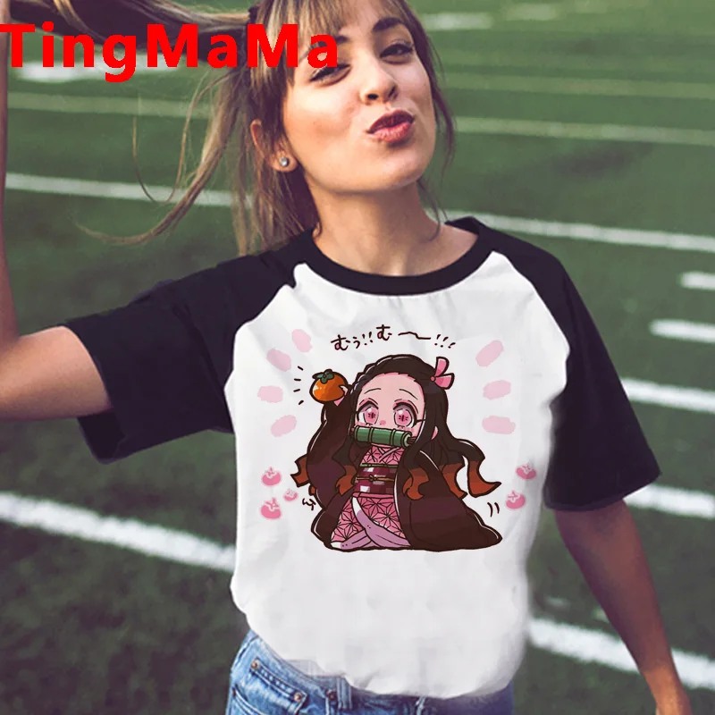 Футболка женская с рисунком аниме Demon Slayer милая мультяшная футболка в стиле