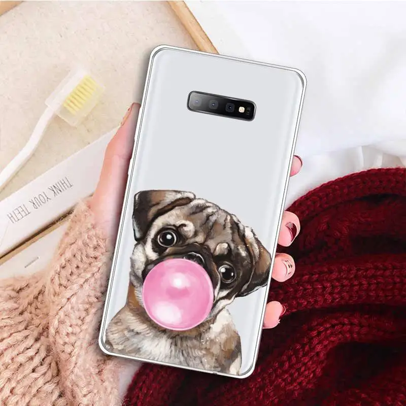 

Frenchies Pretty puppy Pug Bulldog Phone Case Transparent for samsung A 21s 50 51 71 S 8 9 20 20fe note 10 20 ultra plus