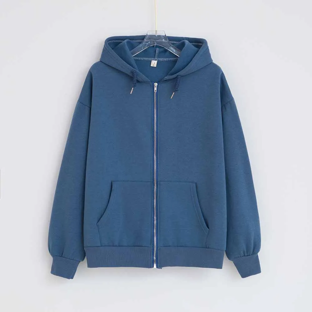 Brown Zipper Hoodie Women Sweetshirts Oversized Sweatshirt Harajuku Jackets for Girls Autumn Winter Warm Long Sleeve Women