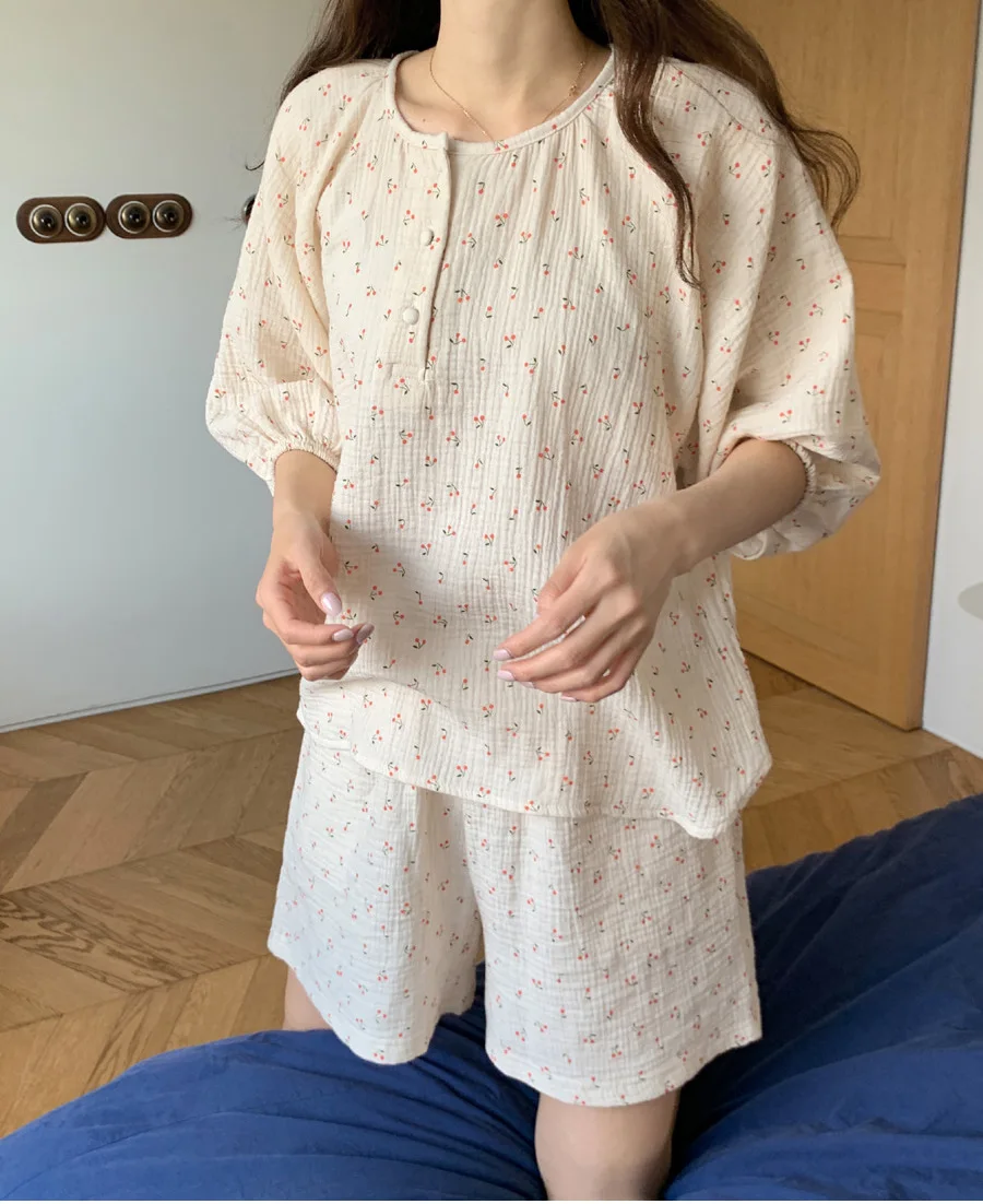 Summer New Printing Comfortable Women's Pajamas Set Short Sleeve Shorts Nightwear Korean Loose Homewear Sleepwear Lounge Wear