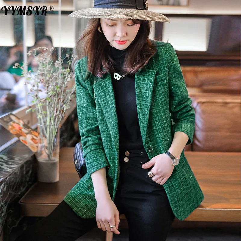 High Quality S-4XL Large Size Women's Suit Office Professional Wear 2022 Autumn and Winter Slim Plaid Long-sleeved Ladies Jacket