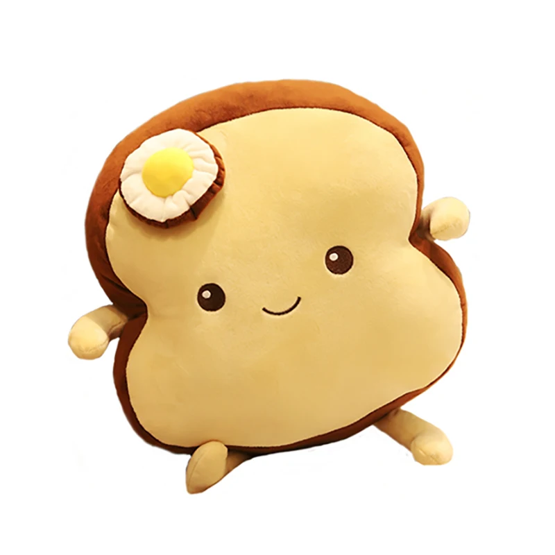 

Fried Egg Plush Bread Soft Stuffed Food Pillow 25~120cm Long Toast Bolster for Sleeping Smile Face Brown Sop Children Gift