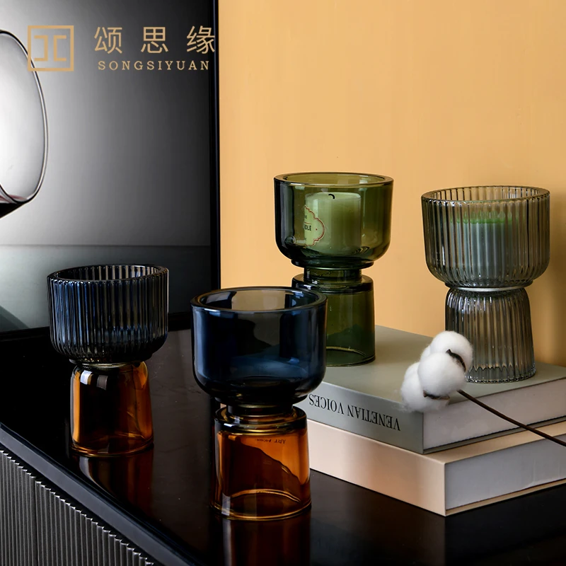 

European Outdoor Candle Holder Transparent Glass Candle Holder Green Modern Table Arredo Casa Wedding Table Centerpieces WB50ZT