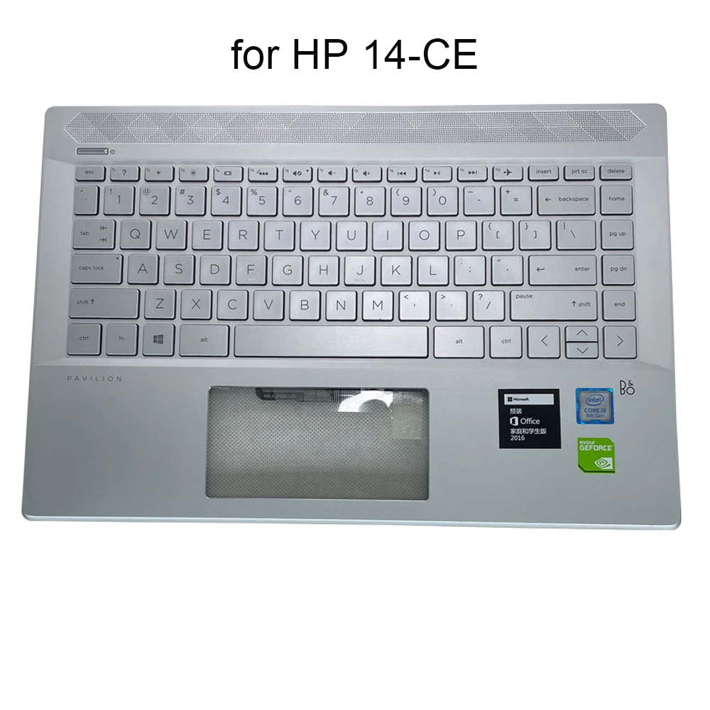 New US English Backlight Keyboard Palmrest Cover For HP Pavilion 14-CE CE1000 Laptop Backlit Keyboards Silver Topcase L19190-031