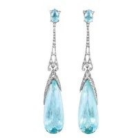 elegant long tassel blue crystal dangle earrings with dainy shiny cz rhinestone cubic zircon for women party wedding jewelry