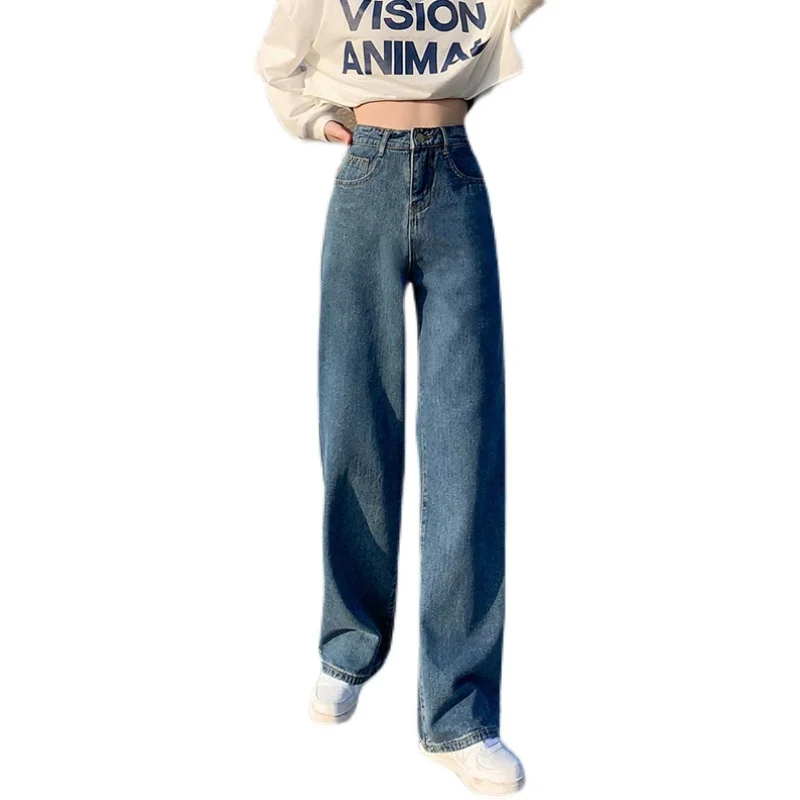 

New 2021 Fashion Wide Leg Jeans for Women Bottom Denim Pants High Waist Full Length Clothing Trousers Vintage Streetwear 13485