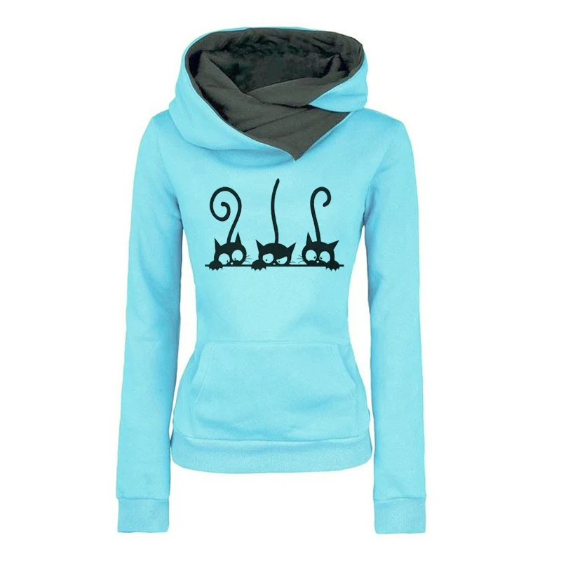 Fashion Women Hoodies And Sweatshirts Cat Print Long Sleeve Warm Pullover Sweatshirt Female Oversized Hoodie Autumn Winter 2021