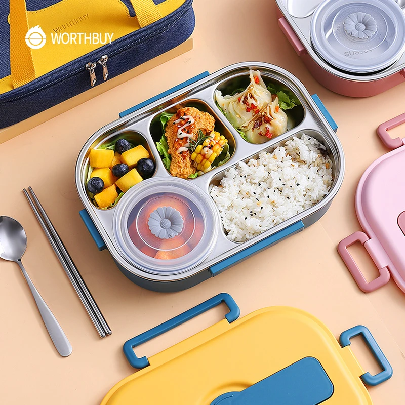 

WORTHBUY Japanese Portable Lunch Box 18/8 Stainless Steel Food Container For Kids School Picnic Bento Lunch Box Food Storage Box