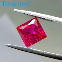 square shape princess cut 5 red color artificial ruby corundum stone with cracks and inclusions loose stone for jewelry making