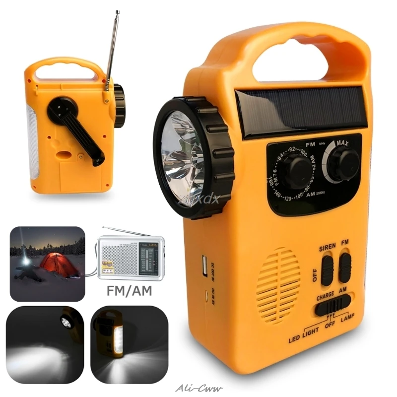 

Outdoor Emergency Hand Crank Solar Dynamo AM/FM Radios Power Bank with LED Lamp