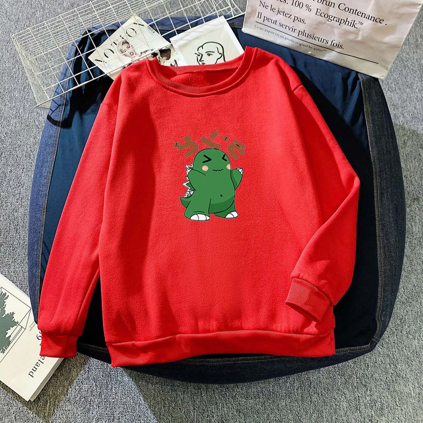 Women's Japanese frog- Print Long-sleeved Sweatshirt Casual Pullover Shirts Hoodies Tops Winter Clothes Women moletom#40