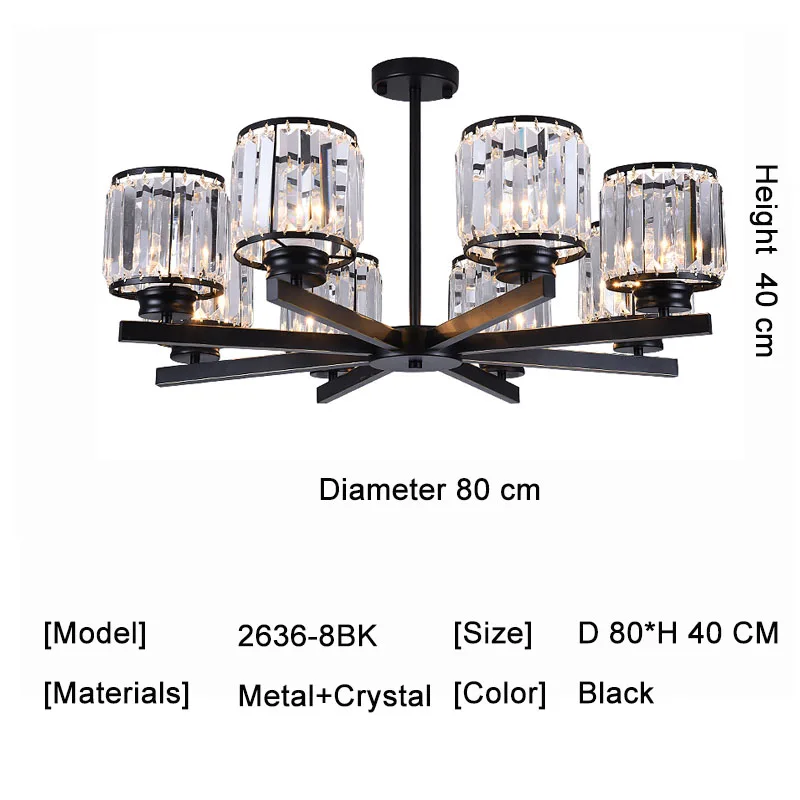 8 Light Black Современные светодиодные люстры Хрустальные потолочные светильники люстры для спальни гостиной домашние люстры Deco Luminaria - Цвет абажура: 8 Light Black