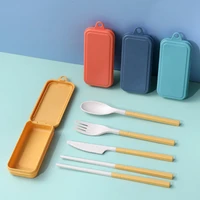 4pcsset travel cutlery portable cutlery box knife fork spoon student dinnerware kitchen flatware dining table sets