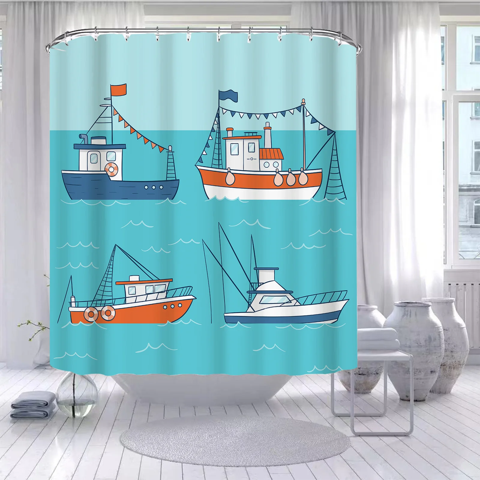 

YOOLOV New Vintage Pirates Ship Waterproof Shower Curtain Painting Retro Plants Printed Polyester Bath Bathroom Decoration 2022