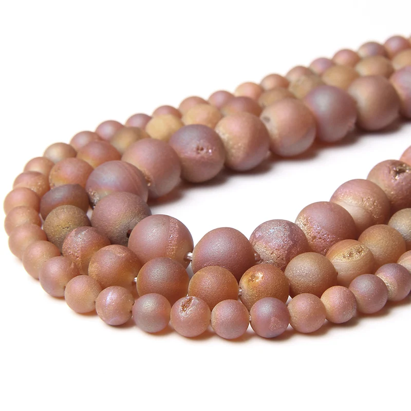 Оранжево-красный с металлическим покрытием Drusy Агат Камень круглые бусины на