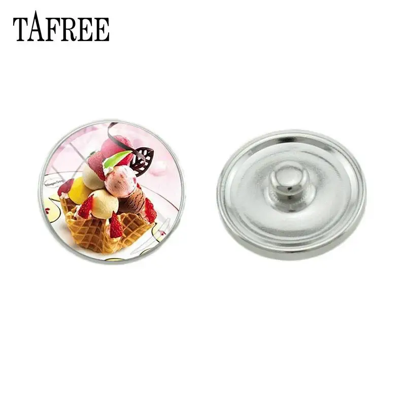 TAFREE Delicious and nice ice cream Glass Cabochon Snap Button Metal DIY Jewelry For Bracelet Necklace Earring 5pcs/lot FD01