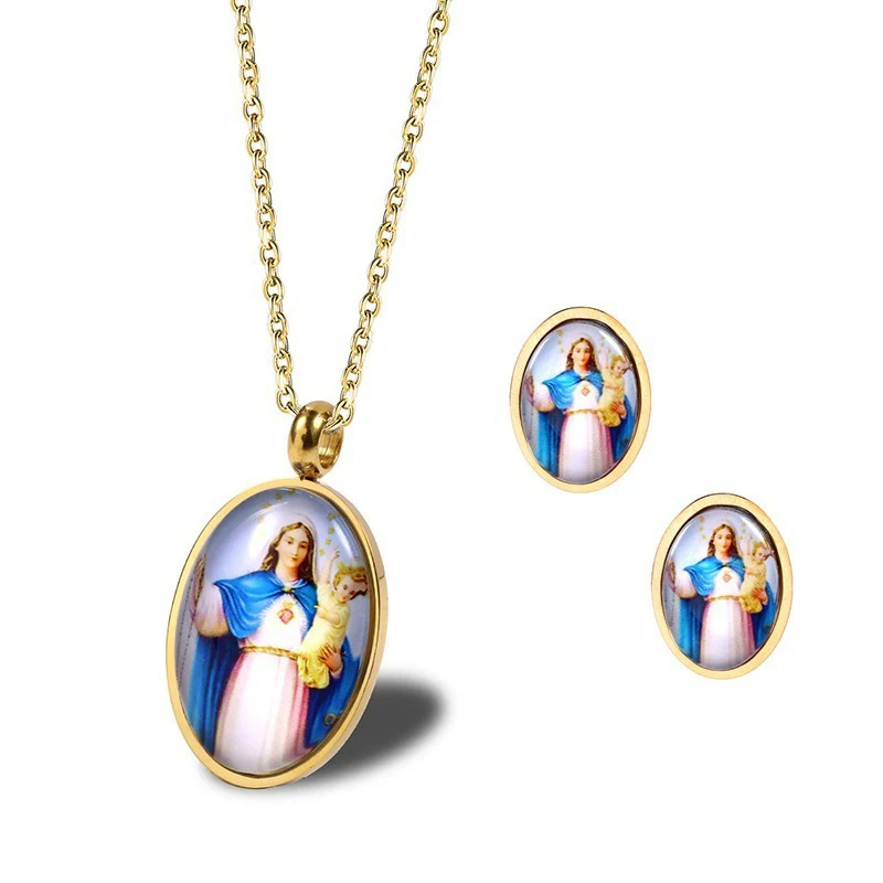Ювелирный Комплект Подвески RIR Our Lady of Гвадалупе стеклянная девственная Мария 2
