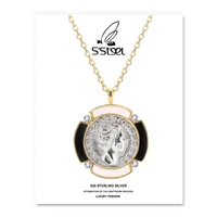 ssteel zircon necklaces for women 925 sterling silver korean luxury portrait coin pendant necklace cadena plata fine jewelry