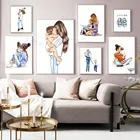 Картина на холсте с изображением семьи мамы и ребенка на заказ, художественный постер для повседневной жизни, украшение для дома, детская комната, картина в скандинавском стиле