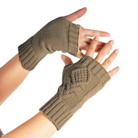 diamond shape solid fingerless thick knitting gloves comfortable warm women winter hiking running hand protection