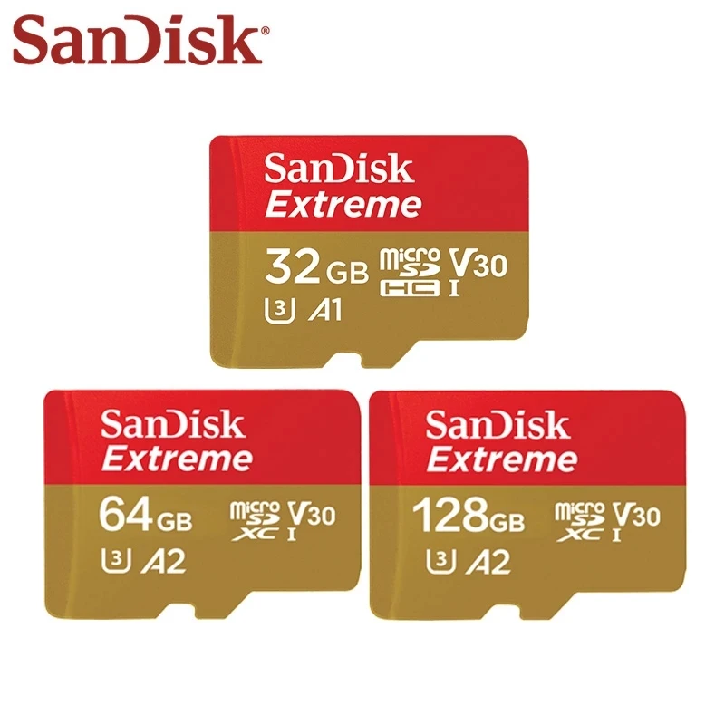 Original SanDisk Extreme Micro SDCard 128GB 64GB SDHC SDXC A2 U3 V30 Memory Card Max 160MB/s Microsd With SD Adapter