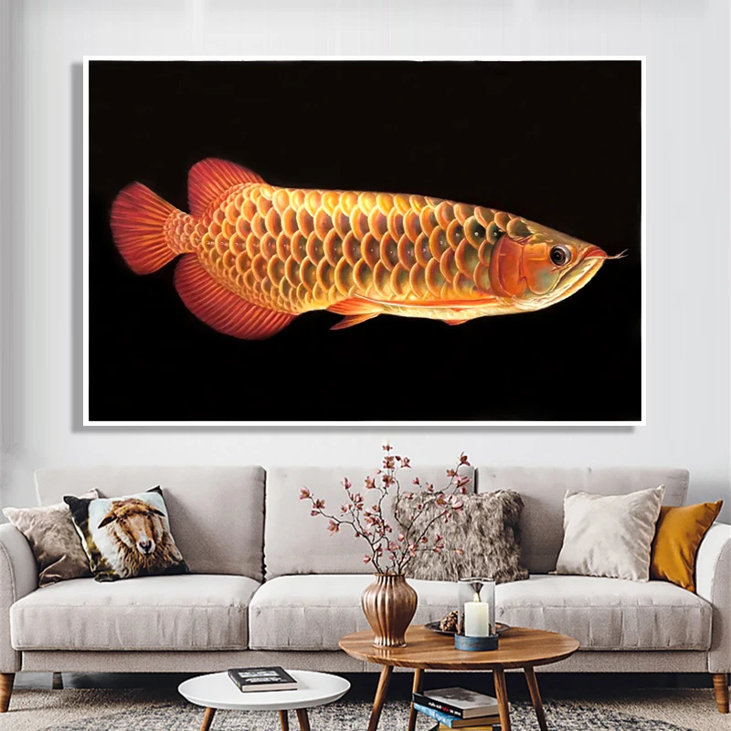 100% ручная роспись Золотой реалистичный arowana искусство Масляная живопись на