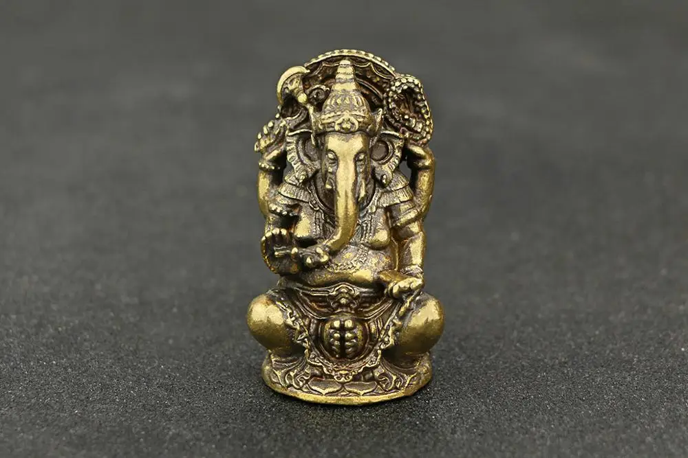 

antique Handmade solid Brass Buddha Statue Tathagata Elephant God Ganesha craft ornament Miniature desktop decoration p0955