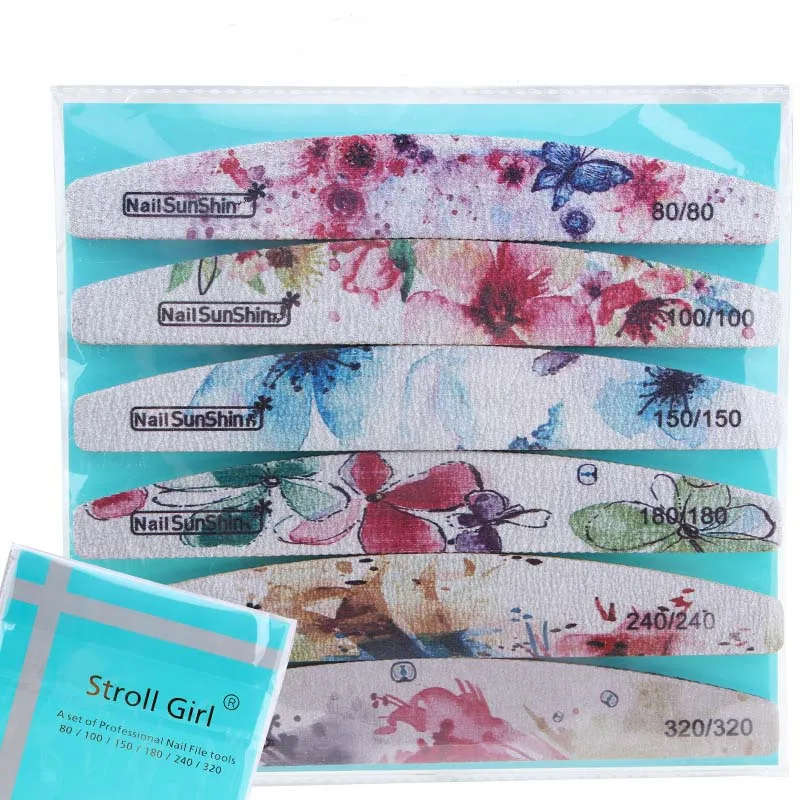 6 шт. смешанные пилки для ногтей Halfmoon наждачная бумага моющиеся ногти Буфер