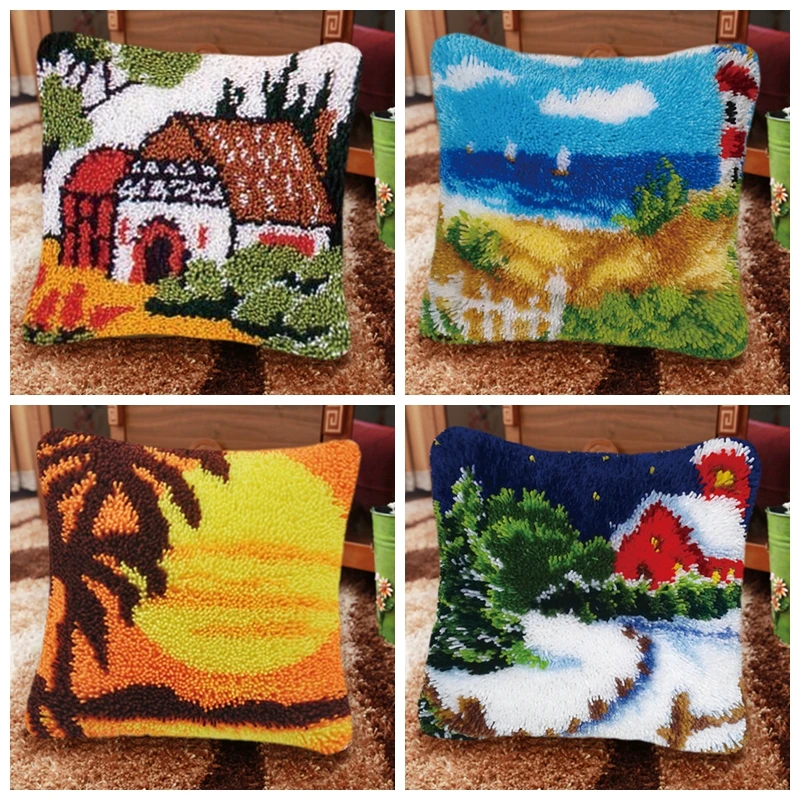 

Landscape Embroidery Pillows Latch Hook Pillow Cross Stitch Borduurpakket Kussen Embroidery Package Dieren Kussen Kat Handwerk