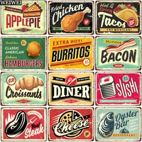 cakes bacon burger chicken tin sign metal decorative plaques retro kitchen restaurant art plate paintings decor pin up food sign