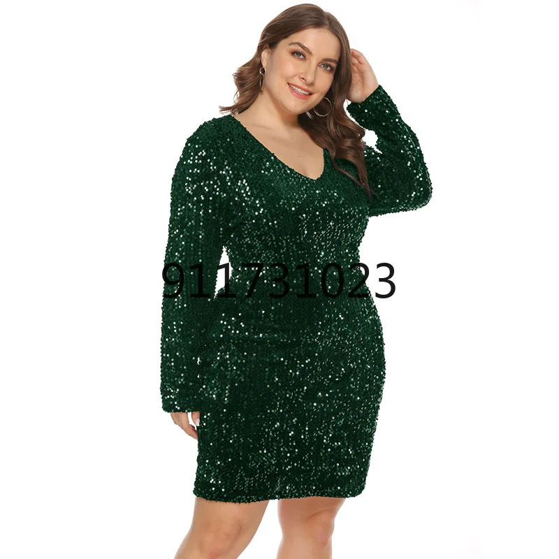 Summer Women's Dress Elegant Sexy V Neck Sequin Party Club Casual Plus Size Bodycon Dresses Evening Wedding Outfits 5XL |