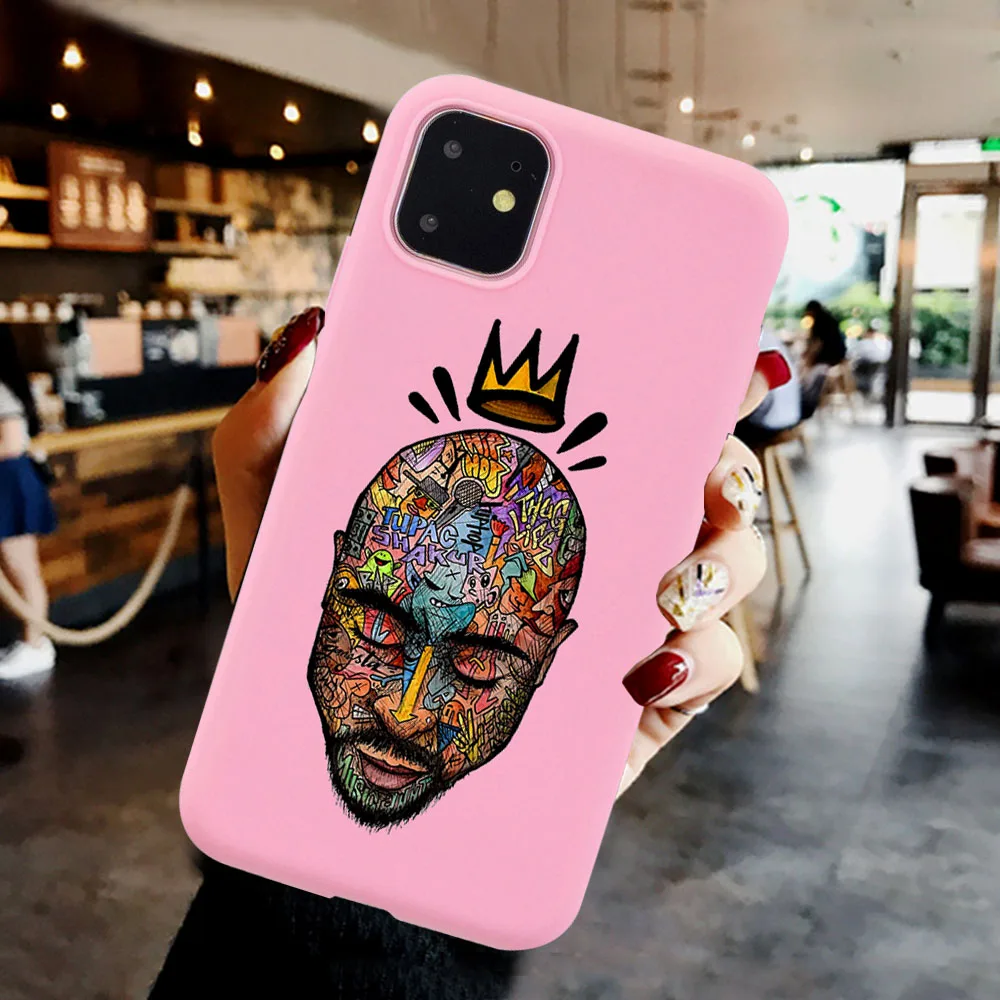 

Hot Rapper 2pac Makaveli Singer Tupac TPU Pink Phone Case For iPhone 12 11 Pro Max 8 7 6 6S Plus XR X XS Max SE2020 Coque Fundas