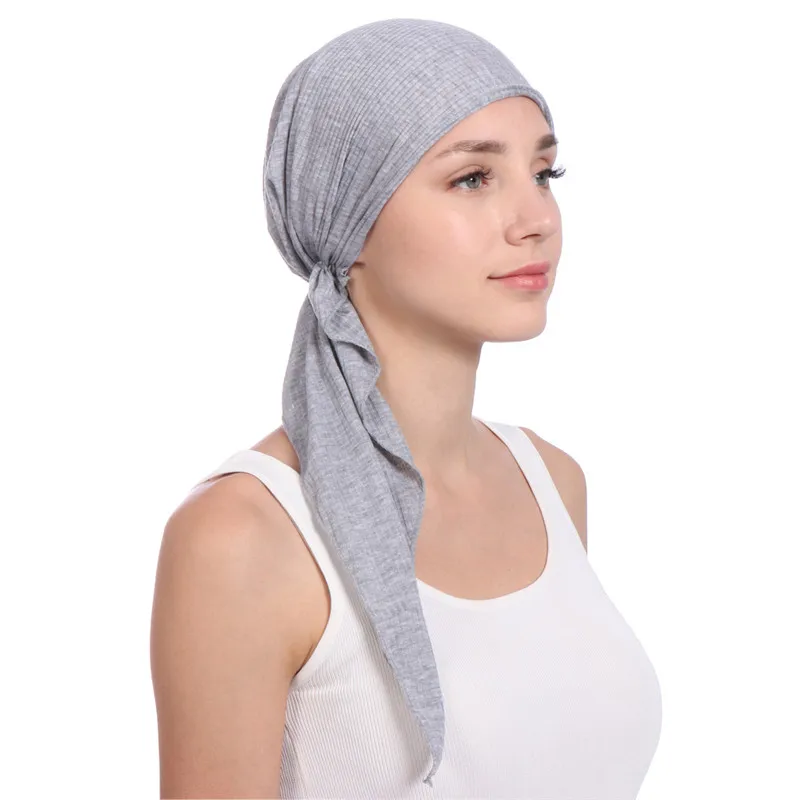 

New elastic cotton solid color wrap head scarf Hats muslim turban bonnet for women Inner Hijab Hat fashion female turbantes caps